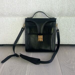 Bally Bag Black Leather Top Handle Satchel with Crossbody Strap Vintage Handbag